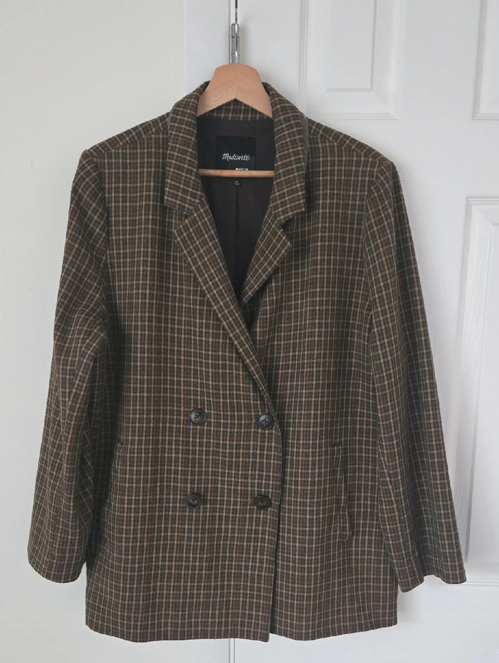 Madewell Caldwell Double-Breasted Blazer Oversized Checkered Pocket Lined NWOT